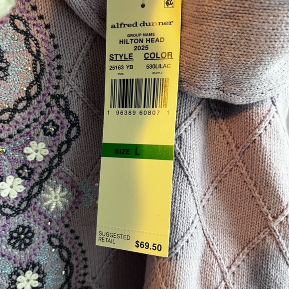 Alfred Dunner Lavender Sweater with Floral Accents Large CottageCore NWT - Picture 8 of 9